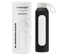 Bouteille en verre Wessper avec housse en silicone – 0,5 L – avec repères horaires – Noir