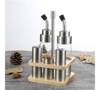 bouteille huile Bouteille distributrice d'huile d'olive, ensemble distributeur d'huile, de vinaigre, de sel et de poivre en acier inoxydable avec support en bois, conception anti-fuite 5 pièces