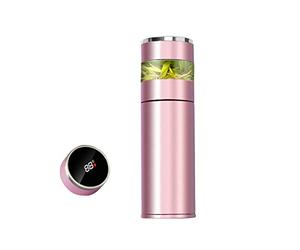 Bouteille infuseur à thé - Thermo à café - Bouteille d'eau de sport intelligente avec affichage LED de la température - Tasse à thé de voyage avec filtre en acier inoxydable (rose)