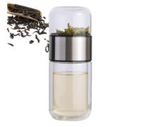 Bouteille infuseur de thé portable Bouteille en Verre avec Infuseur à | Isolation Double Paroi Filtre à Herbes en Vrac Portable et Réutilisable pour Chaude et Froide, Eau Fruitée, Argent 350 ml
