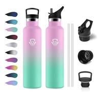 Bouteille Inox 1L, Gourde Isotherme avec Paille, Étanche & Réutilisable, Acier inoxydable à Double Paroi Isolée, sans BPA, Gourde pour Enfant, Adultes, Sport, Alpinisme, Randonnée, Cyclisme