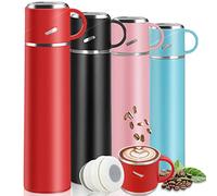 Bouteille Isotherme 0,55L, Gourde Isotherme Etanche avec Tasse et Couvercle | 12h Froid et Chaud, Acier Inoxydable, Sans BPA, Double Paroi, Poignée de Portage, Mug Isotherme pour Travail Randonnée, Rouge