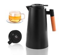 Bouteille isotherme 1 l : bouteille avec affichage de la température, théière 12 heures, grande ouverture, bouton pression - Cafetière avec insert en verre trempé hygiénique