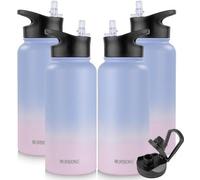 Bouteille isotherme 1 L, sans BPA, étanche, avec poignées, pour boissons acides, isolation sous vide à double paroi, idéale pour le sport, les voyages et le camping (lot de 4)