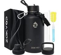 Bouteille isotherme 2 L, en acier inoxydable, 3 couvercles, poignée en paracorde, 2 litres, bouteille de sport, noire