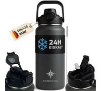 Bouteille isotherme 2 L, garde au frais pendant 24 h et au chaud pendant 12 h, en acier inoxydable, sans BPA, grise