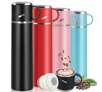 Bouteille Isotherme 550ml, Gourde Isotherme avec Tasse et Etanche Couvercle | 12h Froid & Chaud, Inox, Sans BPA, Double Paroi, Poignée de Portage, Mug Isotherme de Voyage pour Pique-nique, Camping, Noir
