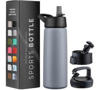 Bouteille isotherme 750 ml en acier inoxydable, à triple paroi, avec paille, grise