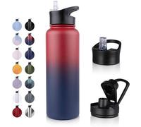 Bouteille isotherme en acier inoxydable - 1,2 L - avec poignée, étanche, adaptée aux boissons gazeuses, sans BPA - Bouteille thermos (+ 2 bouchons) - Double paroi sous vide pour le sport, l'aventure e