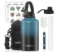 Bouteille isotherme en acier inoxydable, 1890 ml, bleu/noir. Isolation sous vide, double paroi, étanche, idéale pour le sport, le camping et la salle de sport