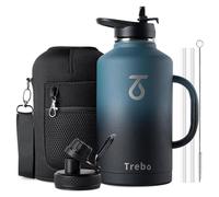 Bouteille isotherme en acier inoxydable, 2 litres, avec poignée et sac de transport, couleur indigo, conserve les boissons froides pendant 48 heures et les boissons chaudes pendant 24 heures