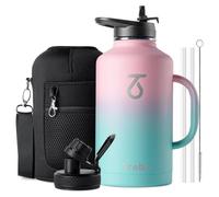 Bouteille isotherme en acier inoxydable, 2 litres, avec poignée et sac | Rose/Bleu | Maintien du froid pendant 48 heures