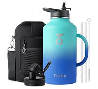 Bouteille isotherme en acier inoxydable, 2 litres, bleu, avec poignée et sac. Maintien du froid pendant 48 heures, du chaud pendant 24 heures