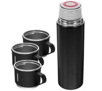 Bouteille Isotherme en Acier Inoxydable 304 Trois Couvercles | Paquet de Transport Inclus, Coffret Présent, Noir, École et Camping, Réutilisable, Léger, Couvercle Anti Poussière