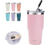 Bouteille isotherme en acier inoxydable à double paroi avec couvercle et entonnoir - 590 ml, étanche au gaz, pour boissons chaudes ou froides - rose