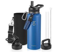 Bouteille isotherme en acier inoxydable avec poignée en paracorde et 3 bouchons | 1,2 L | Bleu classique | Isolation sous vide | 48 heures pour les boissons froides, 24 heures pour les boissons chaude