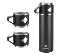 Bouteille isotherme en acier inoxydable avec tasse pour café, eau, boissons chaudes et froides, 700 ml (noir, ensemble)
