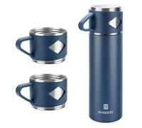 Bouteille isotherme en acier inoxydable avec tasse pour café, eau, boissons chaudes et froides - 700 ml - Bleu