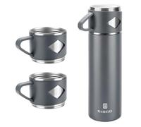 Bouteille isotherme en acier inoxydable avec tasse pour café, eau, boissons chaudes et froides, 700 ml (gris, ensemble)