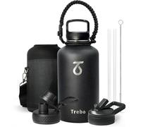 Bouteille isotherme en acier inoxydable de 2 litres, avec poignée en paracorde et 3 bouchons | Bouteille isolée sous vide, conserve les boissons froides pendant 48 heures et les boissons chaudes penda