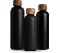 Bouteille isotherme Famanu de 1 litre, avec couvercle en bois d'acacia, couleur anthracite