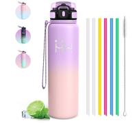 Bouteille Isotherme- Gourde Inox 1l- Gourde Avec Paille- Acier Inoxydable 18/8- Thermos Isotherme Anti Fuite- 24h Froid & 12h Chaud - Double Isolation, Bouteille d'eau pour Randonnée, Voyage, Yoga