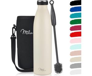 Bouteille isotherme Milu 1000 ml Bouteille isotherme en acier inoxydable Thermos Bouteille isotherme à double paroi étanche pour boissons chaudes et froides (crème)