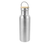 Bouteille Isotherme Portable en Acier Inoxydable 510ml pour Extérieur | Design Poignée, Conservation Chaude et Froide, Bouchon Bambou, Argenté, Usage Outdoor, Format Pratique