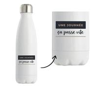 Bouteille Isotherme Une Journee Ca Passe Vite - Bottle - Idée Bouteille Isotherme Cadeau Anniversaire Fête Original Famille Travail Départ Collègue Retraite Noël. - Bleu&Marron - 4