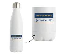 Bouteille Isotherme Une Journee Ca Passe Vite - Bottle - Idée Bouteille Isotherme Cadeau Anniversaire Fête Original Famille Travail Départ Collègue Retraite Noël. - Bleu&Jaune - 4
