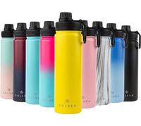 Bouteille isotherme Unyqoos® de 650 ml, en acier inoxydable 18/8, à double paroi et isolée sous vide, avec 2 bouchons (paille et bouchon sport), de couleur jaune