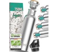 Bouteille jetable en acier avec bouchon de sécurité - Récipient en acier inoxydable d'une contenance de 1 litre, disponible en versions de 750 ml et 350 ml.