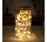 bouteille lumineuse pour couple，LED Lumières，Cadeau de mariage - Bouteille lumineuse porte-bonheur pour couple de mariés (Just Married WITH FLOWERS 1)