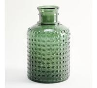 Bouteille Moyenne en Verre recy vec Motif à Pois en Relief - Petit Pot Artisanal en Verre de Style méditerranéen pour décoration comme Vase (Vert Olive)