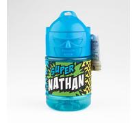 Bouteille personnalisée pour enfant, gourde d'eau avec paille - Super Nathan, Bleu