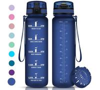 Bouteille réutilisable Benzoa® en Tritan avec indicateur de temps – Sans BPA, étanche, avec couvercle rabattable et système de sécurité, filtre amovible, poignée ergonomique, disponible en 500 ml, 1 L