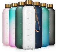 Bouteille réutilisable Unyqoos® de 1 litre – en Tritan, sans BPA, réutilisable, finition mate translucide, avec marquage temporel motivant et couvercle rabattable étanche, idéale pour le sport et les 