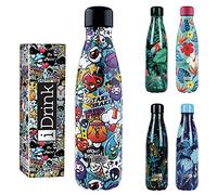 Bouteille thermique en acier à double paroi I-Drink 350/500/750/1000 ml, Décorée (350 ML, Black)