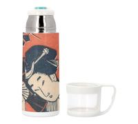 Bouteille thermo en Inox avec Tasse Intégrée - Geisha Motif Rouge Illustration Japon Traditionel - 350ml - Bouteille Isotherme