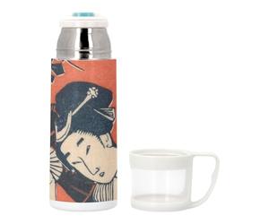 Bouteille thermo en Inox avec Tasse Intégrée - Geisha Motif Rouge Illustration Japon Traditionel - 350ml - Bouteille Isotherme