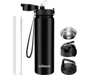 Bouteille thermos à double paroi avec paille 1L en acier inoxydable anti-fuite Bouteille d'eau