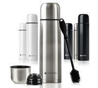 Bouteille thermos en acier inoxydable à double paroi avec gobelet et brosse; anti-fuite, va au lave-vaisselle, sans BPA + brosse de nettoyage ; garde les boissons chaudes & froides (Argent, 500 ml)