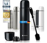 Bouteille thermos en acier inoxydable à double paroi avec gobelet et brosse; anti-fuite, va au lave-vaisselle, sans BPA + brosse de nettoyage ; garde les boissons chaudes & froides (Noir, 1000 ml)