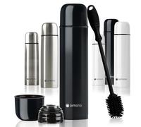 Bouteille thermos en acier inoxydable à double paroi avec gobelet et brosse; anti-fuite, va au lave-vaisselle, sans BPA + brosse de nettoyage ; garde les boissons chaudes & froides (Noir, 500 ml)