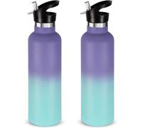 bouteille thermos isolée à double paroi en acier inoxydable de 750 ml avec paille - dégradé de violet et de bleu - lot de 2 - enfants, sport, école, plein air