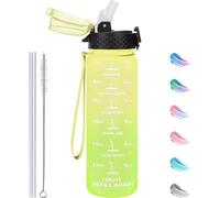 Bouteille Unyqoos® avec paille rétractable, fabriquée en plastique sans BPA, avec indicateurs de volume quotidiens, un couvercle anti-fuite et une bandoulière – idéale pour les enfants, pour une utili