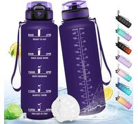 Bouteille Unyqoos® de 1,5 L – étanche, avec indicateurs de temps, fabriquée en plastique de qualité alimentaire, avec filtre à fruits et sangle de transport pour le sport