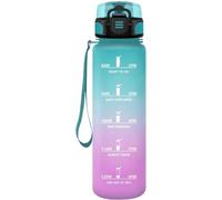 Bouteille Unyqoos® de 500 ml, anti-fuite – ergonomique, en plastique de qualité alimentaire, avec couvercle rabattable muni d'un ressort métallique, filtre à fruits et échelle de temps, idéale pour le