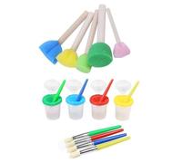 Bouteilles De Peinture Anti-Éclaboussures, 4 Couleurs, Avec Couvercles, 4 Pinceaux Et 5 Pinceaux Éponge, Jouets, Manche En Bois