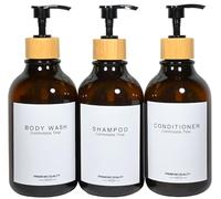 Bouteilles de shampooing et d'après-shampoing, Distributeur d'apothicaire en Bambou, flacons de shampooing Rechargeables pour shampooing, Lotion, Huile, Savon, Savon pour Les Mains et Savon à